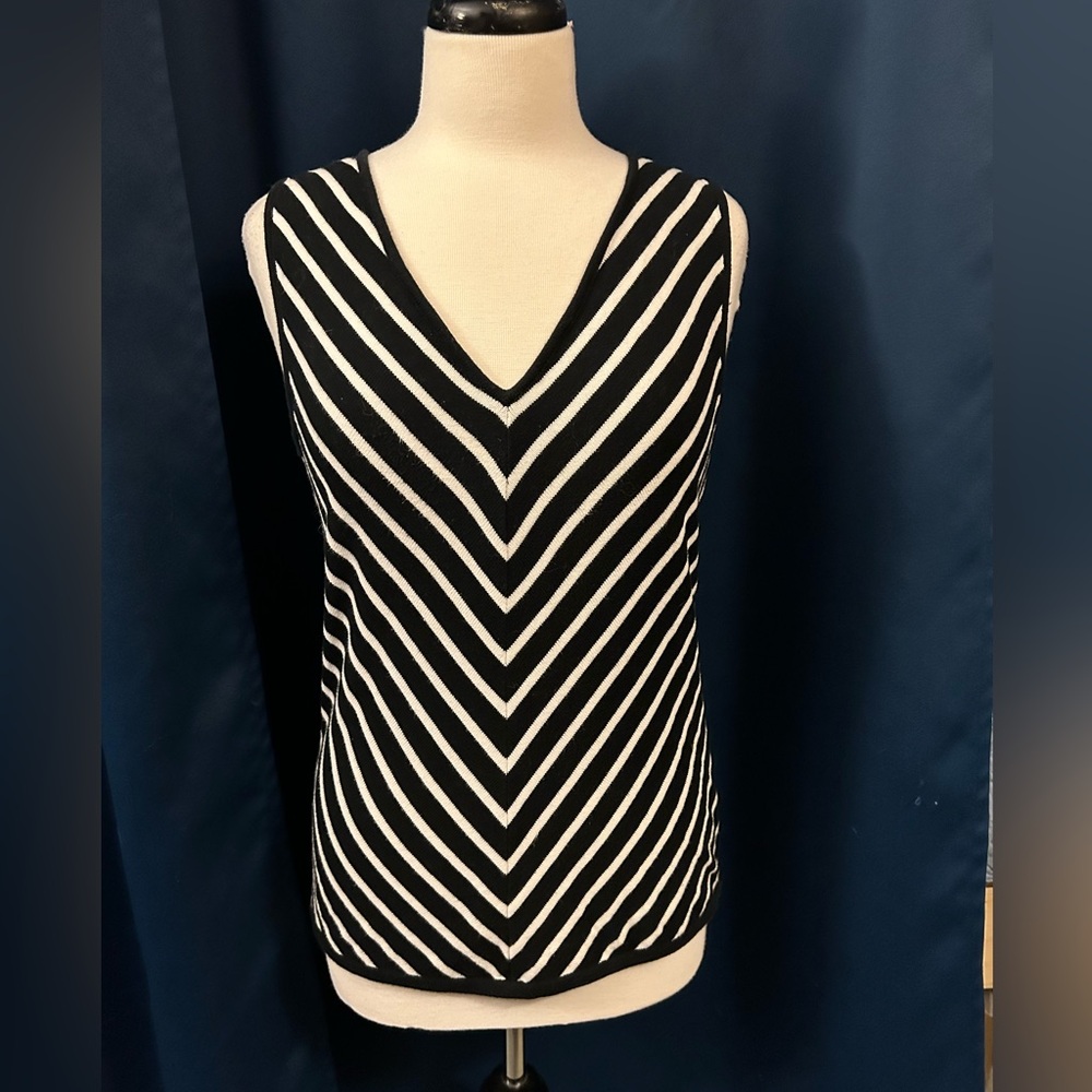 Chaps V-neck Black Striped Knot Top